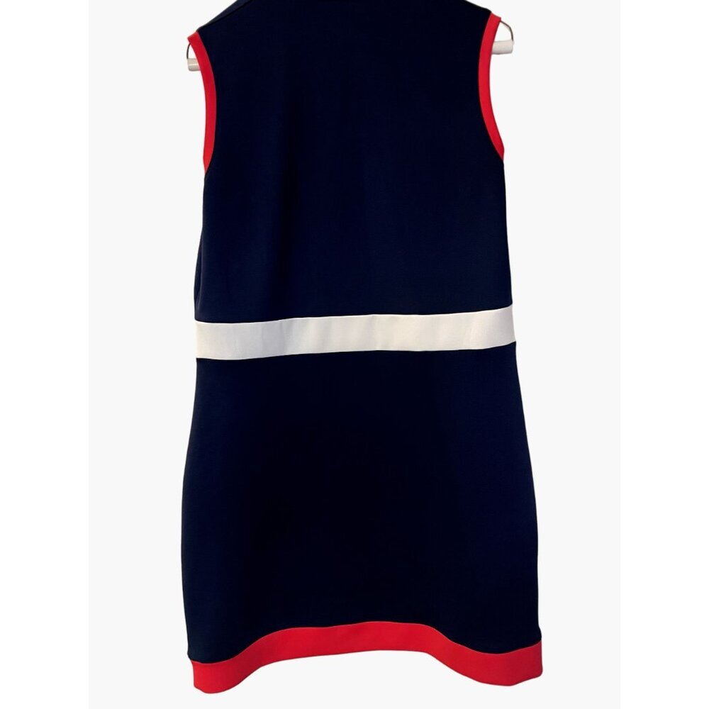 Sleeveless Navy Colorblock Golf Dress with White Waistband - Picture 4 of 8